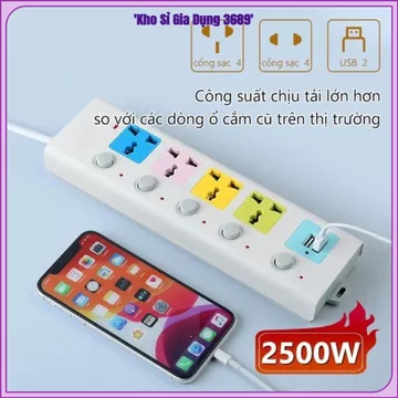 (COMBO 2) Ổ CẮM ĐIỆN ĐA NĂNG CÔNG SUẤT LỚN, Ổ Cắm Điện USB, Dây Dài 5M, 2 Cổng USB, Ổ Cắm Chống Giật, Chốt An Toàn,