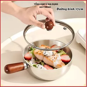CHẢO INOX CÁN GỖ ĐA NĂNG CAO CẤP - Nồi ăn dặm cho bé, thép không gỉ, bền đẹp, dễ vệ sinh