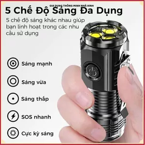 ĐÈN PIN CẦM TAY MINI SIÊU SÁNG, CHIẾU XA 5 CHẾ ĐỘ SÁNG, Sạc Type C Chống Thấm Nước