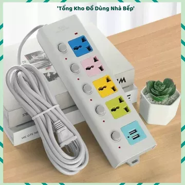 (COMBO 2) Ổ CẮM ĐIỆN ĐA NĂNG CÔNG SUẤT LỚN, Ổ Cắm Điện USB, Dây Dài 5M, 2 Cổng USB, Ổ Cắm Chống Giật, Chốt An Toàn,