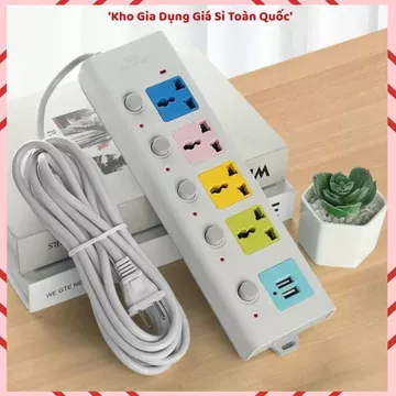 (COMBO 2) Ổ CẮM ĐIỆN ĐA NĂNG CÔNG SUẤT LỚN, Ổ Cắm Điện USB, Dây Dài 5M, 2 Cổng USB, Ổ Cắm Chống Giật, Chốt An Toàn,
