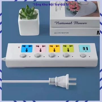 (COMBO 2) Ổ CẮM ĐIỆN DÂY DÀI 5M, Ổ Cắm Điện Thông Minh, 2 Cổng USB, Chống Quá Tải, Chống Giật, Công Suất Lớn, Phích Cắm
