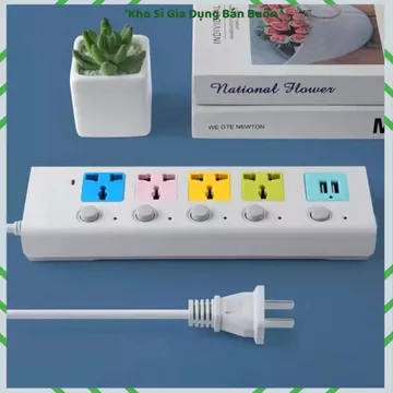 (COMBO 2) Ổ CẮM ĐIỆN DÂY DÀI 5M, Ổ Cắm Điện Thông Minh, 2 Cổng USB, Chống Quá Tải, Chống Giật, Công Suất Lớn, Phích Cắm