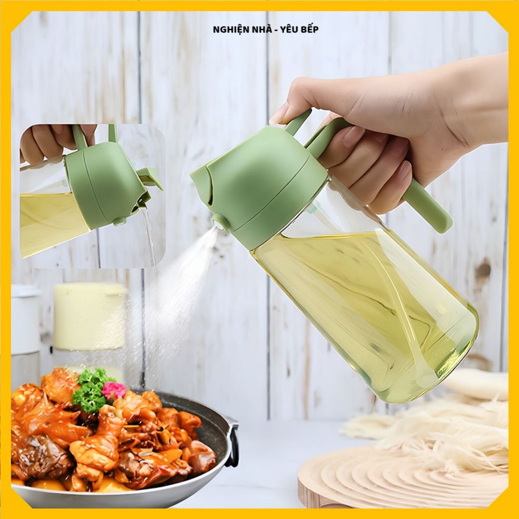 (COMBO 2) BÌNH ĐỰNG DẦU THỦY TINH CÓ TAY CẦM, RÓT DẦU VÀ XỊT SƯƠNG 2 IN 1, Dùng Cho Nhà Bếp Gọn Gàng