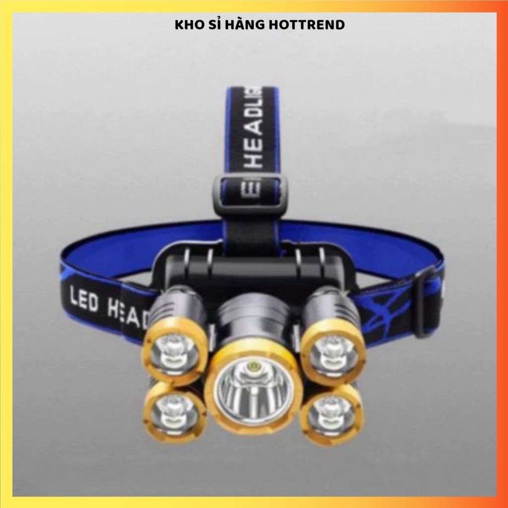 ĐÈN PIN ĐỘI ĐẦU 5 BÓNG LED SIÊU SÁNG - Đèn pha đeo đầu, pin dung lượng lớn, phù hợp câu cá, cắm trại