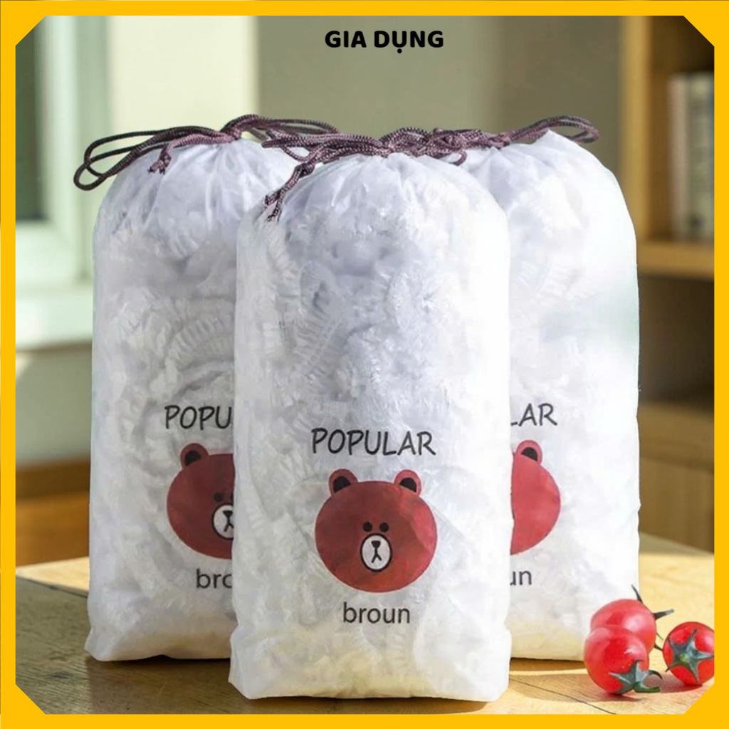 (COMBO 5) MÀNG BỌC THỰC PHẨM CO GIÃN SIÊU DAI HÌNH GẤU SET 100 CHIẾC- Màng bọc có chun, đậy bát đĩa, giữ thực phẩm tươi