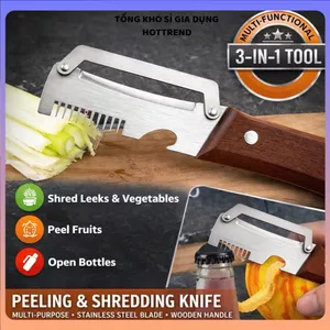 DAO GỌT RAU CỦ CÁN GỖ ĐA NĂNG 3 IN 1 - Gọt vỏ, bào lát, bào sợi, tay cầm chắc chắn, dễ sử dụng