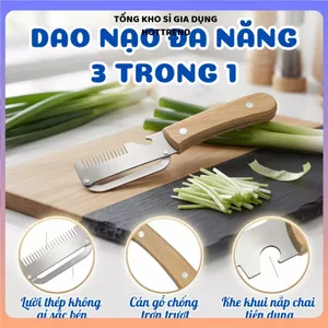 DAO GỌT VỎ HOA QUẢ CÁN GỖ ĐA CHỨC NĂNG 3 IN 1 - Dao gọt rau củ, bào sợi, gọt vỏ sắc bén, thép không gỉ