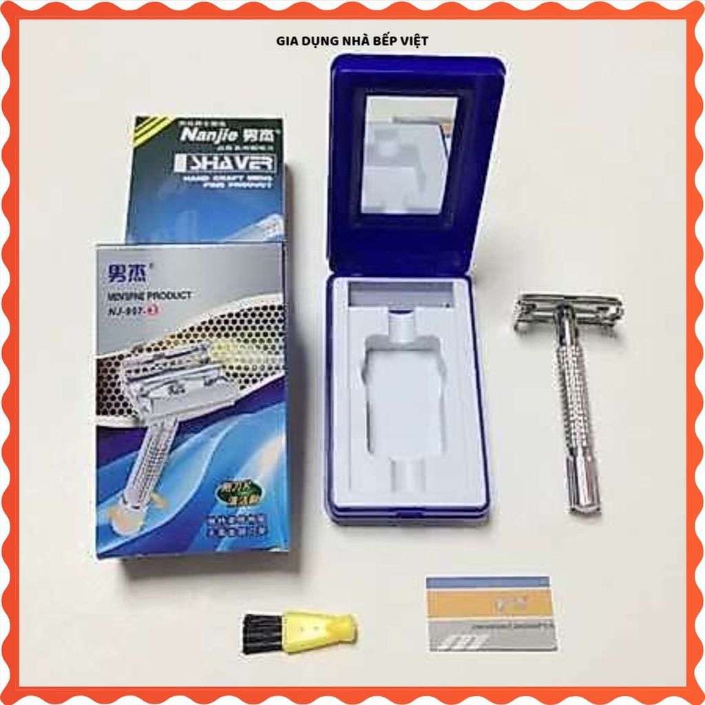 DAO CẠO RÂU SHAVER HAI LƯỠI CAO CẤP, HỘP DAO CẠO RÂU CÓ GƯƠNG TIỆN LỢI, Dao Cạo Râu Thiết Kế Cổ Điển Bền Đẹp