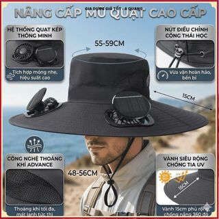 MŨ DU LỊCH GẮN QUẠT ĐIỀU HÒA CAO CẤP, CHỐNG NẮNG VÀNH RỘNG, Làm Mát Liên Tục, Dễ Dàng Mang Theo Mọi Hoạt Động