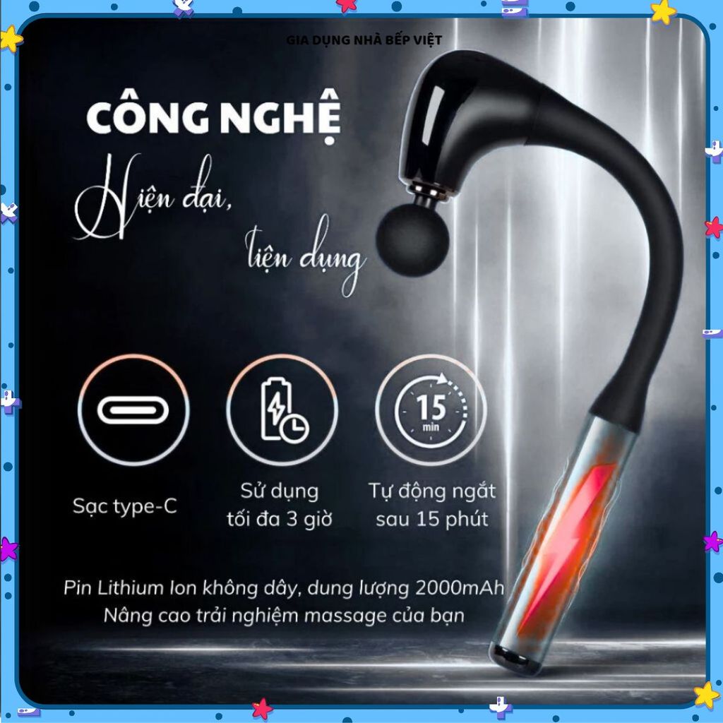 MÁY MASSAGE CẦM TAY RUNG MẠNH, TỰ NGẮT SAU 15 PHÚT AN TOÀN, Thiết Kế Nhỏ Gọn, Phù Hợp Mọi Đối Tượng