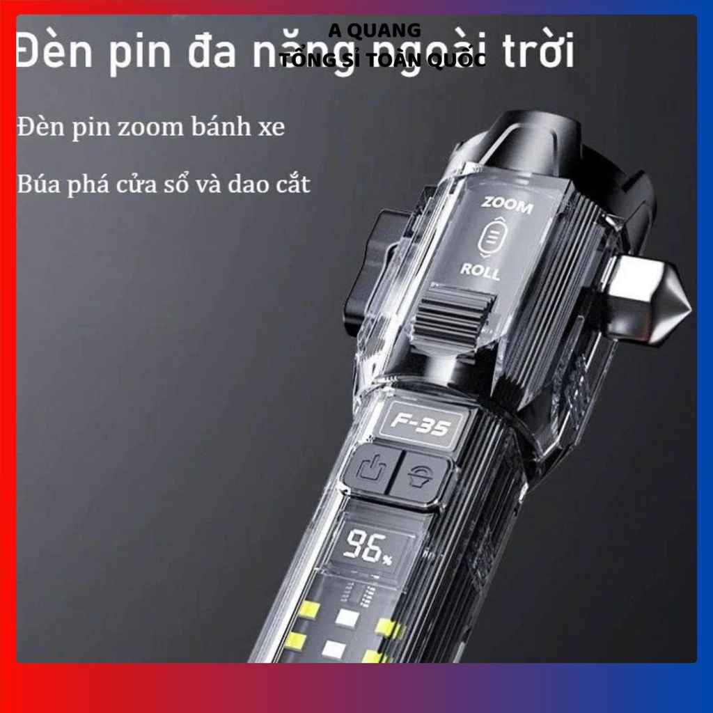ĐÈN PIN F35 SIÊU SÁNG LED LASER CÔNG SUẤT CAO - Tích hợp còi báo động, phá kính, cắt dây cứu hộ, pin sạc tiện lợi