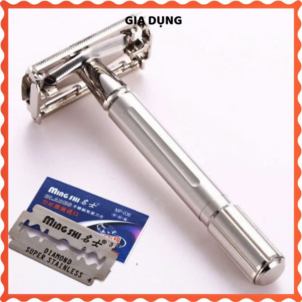 DAO CẠO RÂU AN TOÀN CHO NAM - Dao cạo râu thép không gỉ, hộp có gương và cọ vệ sinh