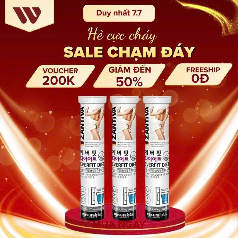 Viên sủi giảm cân Zantiva - Everfit Diet, Eo thon dáng đẹp giảm mỡ bụng, lọ 20 viên xuất xứ từ Đức