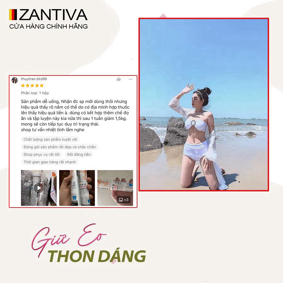 Viên sủi giảm cân Zantiva - Everfit Diet, Eo thon dáng đẹp giảm mỡ bụng, lọ 20 viên xuất xứ từ Đức