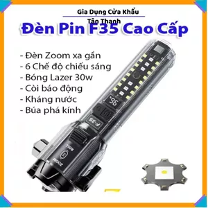 ĐÈN PIN F35 LED SIÊU SÁNG PIN SẠC CHỐNG NƯỚC - Có chức năng sạc điện thoại, còi báo động, thiết kế bền chắc