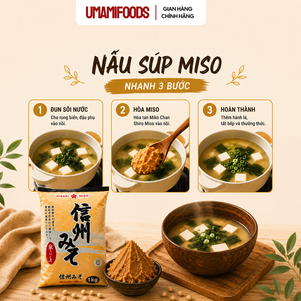 Đậu Tương Lên Men Hikari 1kg (Shinsyu-ichi Miso) | Tương Miso Nhật Bản | Nấu Súp Miso, Ướp Thịt, Làm Sốt