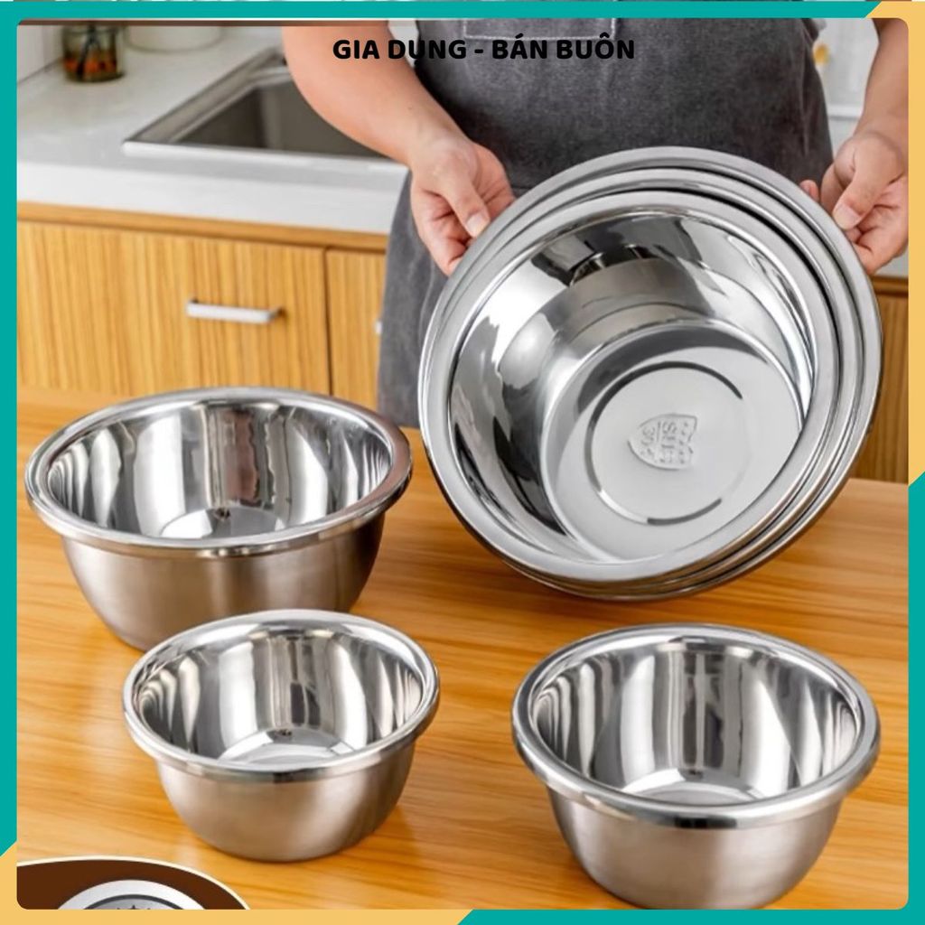 THAU INOX 304 CAO CẤP BÓNG ĐẸP - Đủ size 20cm-28cm, rửa rau, trộn thực phẩm tiện lợi