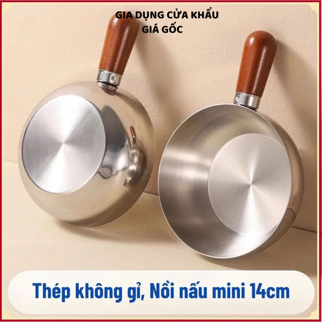 NỒI MINI INOX 17CM TIỆN LỢI - Tay gỗ chống nóng, phù hợp gia đình và ký túc xá