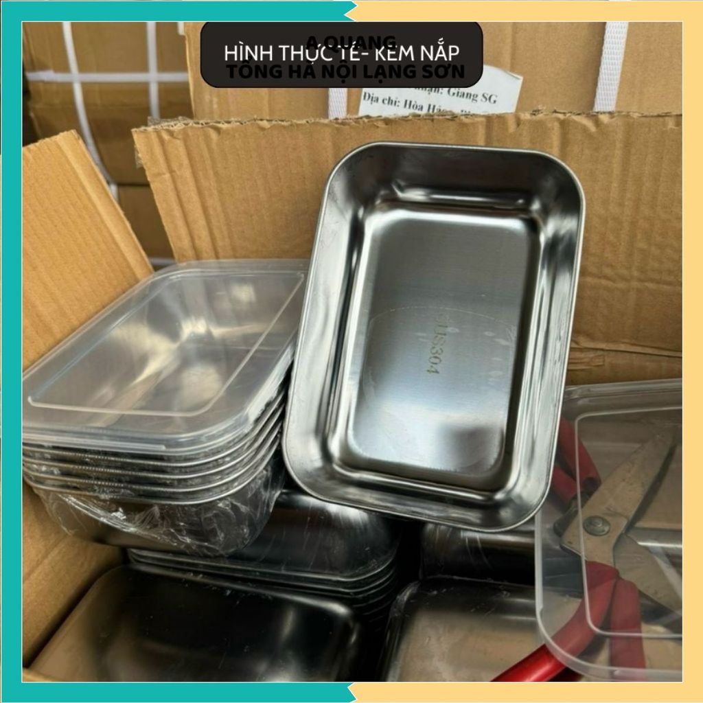 HỘP ĐỰNG THỰC PHẨM INOX 304 18CM CỠ LỚN - Khay inox kèm nắp trong, bảo quản thực phẩm tiện lợi