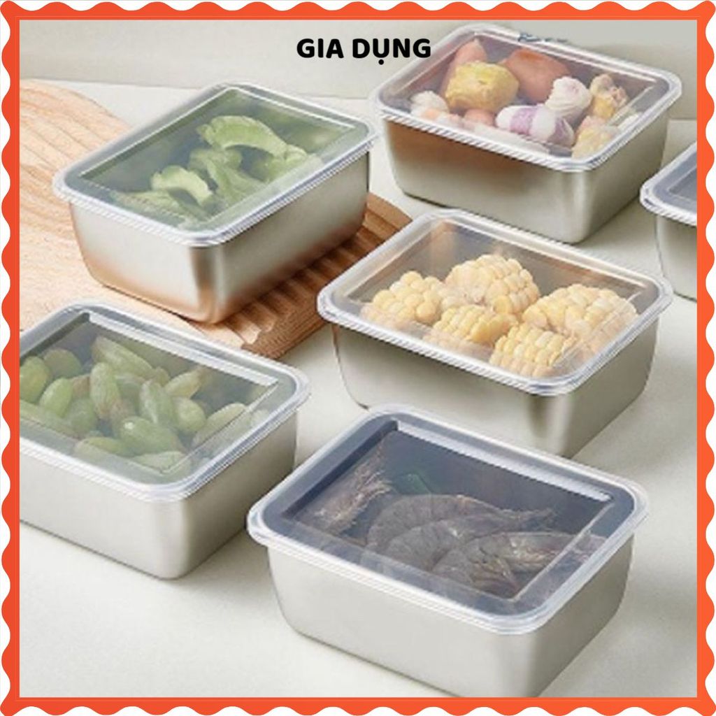 (COMBO 5) HỘP BẢO QUẢN THỰC PHẨM INOX 304 - Cỡ lớn 18cm, nắp trong đậy kín, tiện ích nhà bếp