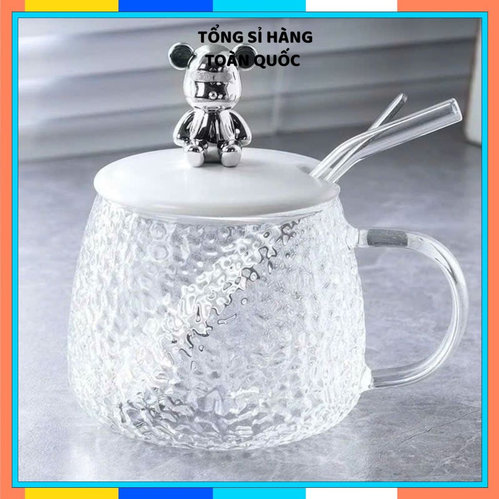 Ly thủy tinh chịu nhiệt chống nứt, thiết kế trong suốt có muỗng đi kèm – Cốc 500ml sang trọng, thân thiện với máy rửa bá