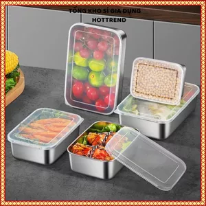 HỘP ĐỰNG THỰC PHẨM INOX 304 18CM CỠ LỚN - Khay inox kèm nắp trong, bảo quản thực phẩm tiện lợi