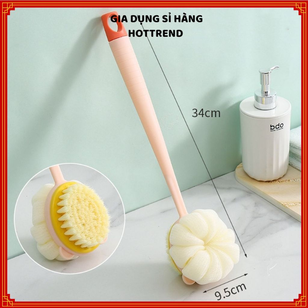 (COMBO 3) CÂY CỌ TẮM 2 MẶT KÈM BÀN CHẢI CAO CẤP - Bông tắm chà lưng mềm mại, làm sạch toàn thân