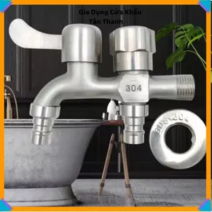 VÒI NƯỚC INOX 304 CHIA 2 ĐẦU CAO CẤP - Van nước 1 vào 2 ra, khóa độc lập, lắp đặt nhanh