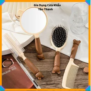 BỘ 4 MÓN LƯỢC GƯƠNG MINI CAO CẤP - Chải tóc gọn gàng, gương soi tiện dụng