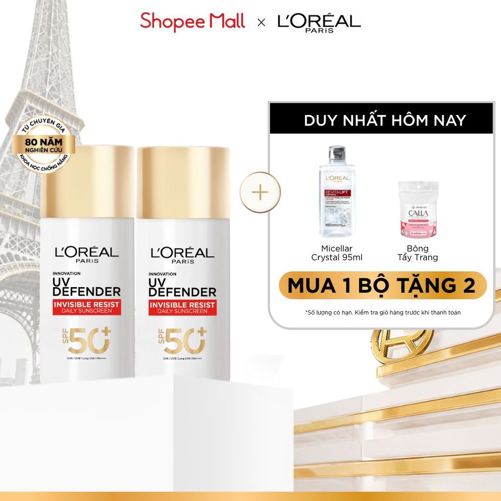 VB _ Bộ 2 Sữa Chống Nắng Phổ Rộng Vô Hình Thoáng Da, Kháng Mọi Tác Động Invisible SPF 50+ PA++++ L’Oreal Paris 50ml