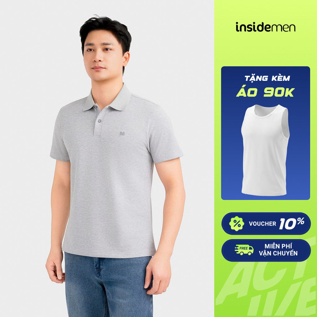 Áo Polo Nam Xám Insidemen Regular Fit Polyester Spandex Thoáng Khí IPS097EDP01