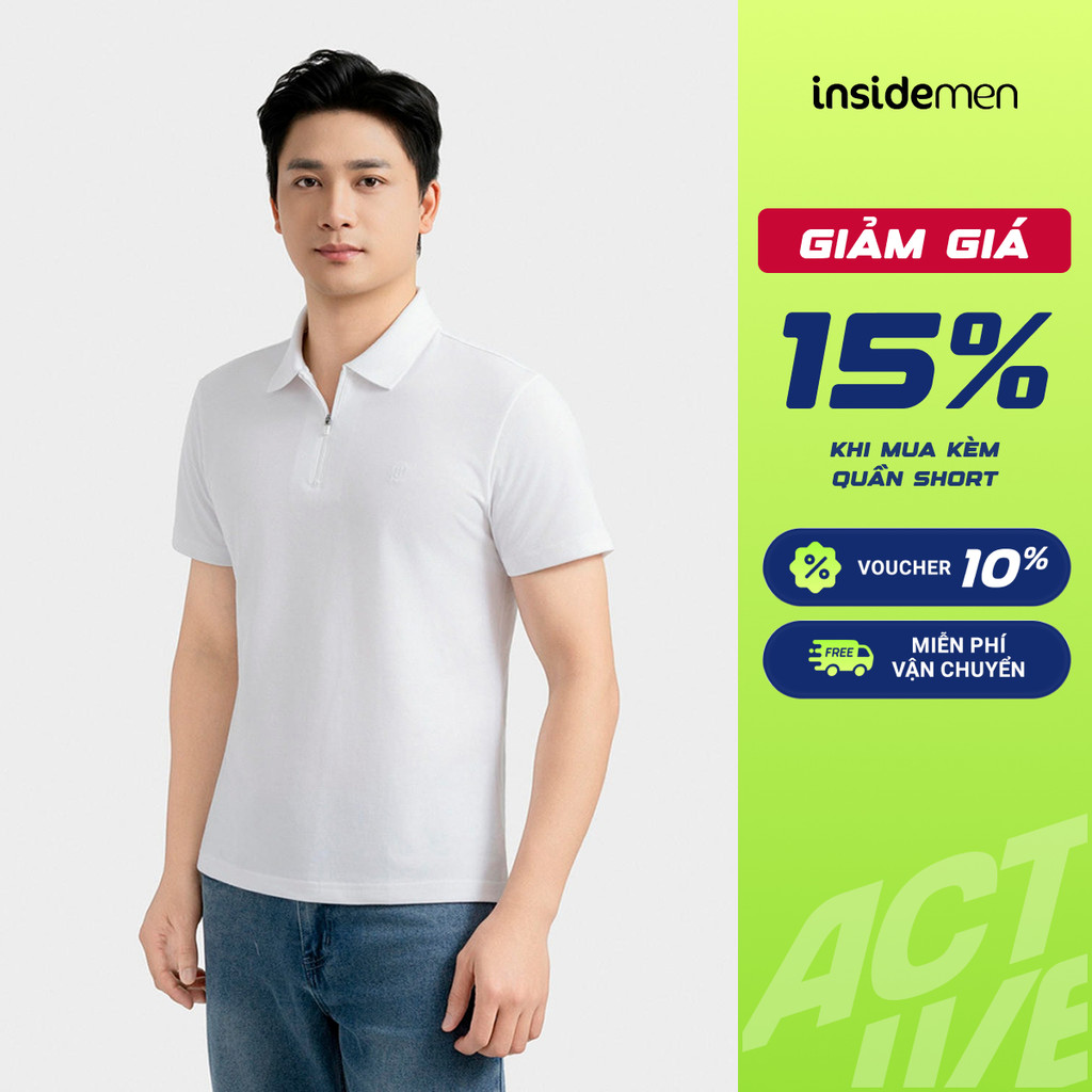 Áo Polo Nam Insidemen Cotton Thoáng Khí Cổ Dệt Kéo Khóa Regular Fit IPS095EDP01