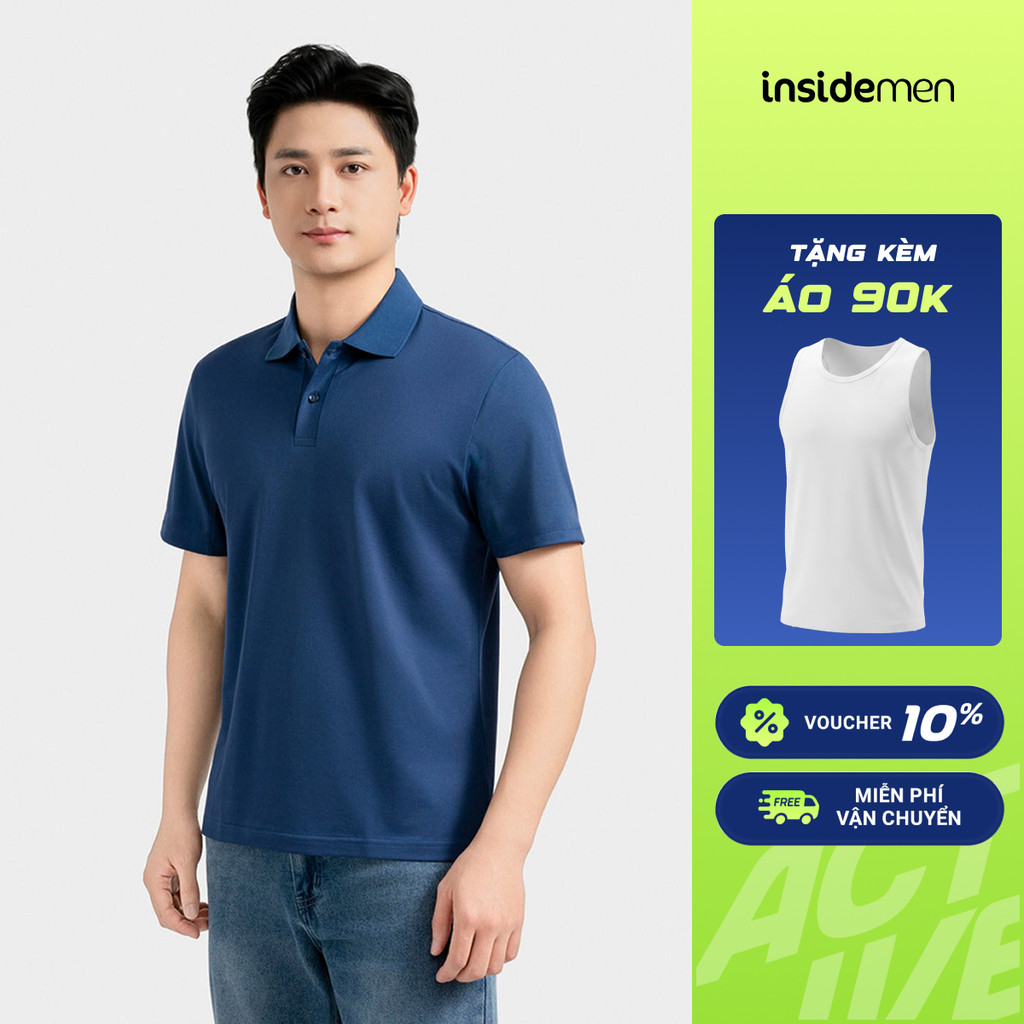 Áo Polo Nam Insidemen Regular Fit Xanh Tím Than Polyester Spandex, Phong Cách Trẻ Trung IPS099EDP01