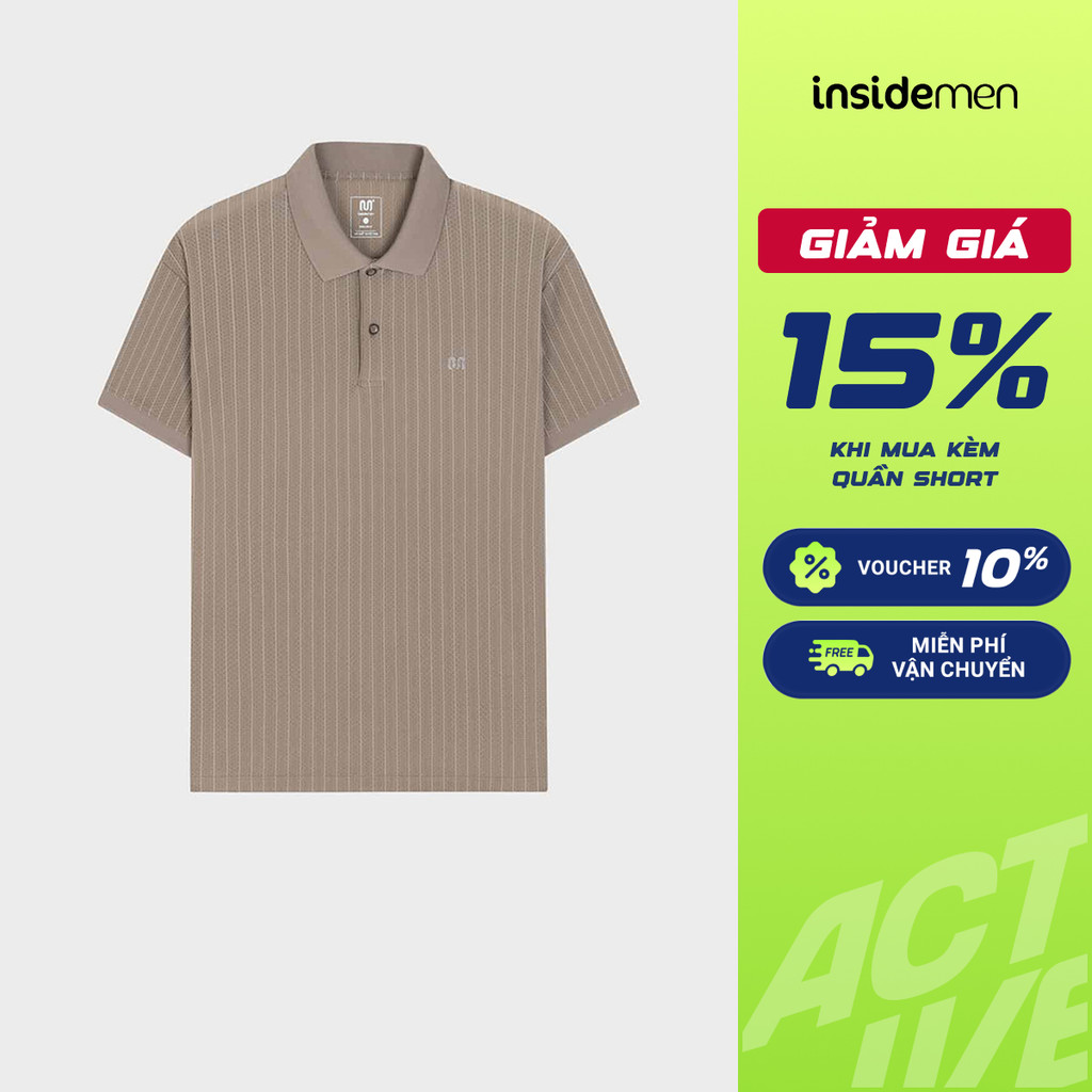 Áo Polo ngắn tay nam Insidemen kẻ sọc độc đáo,thoáng khí khô nhanh IPS090MAH0