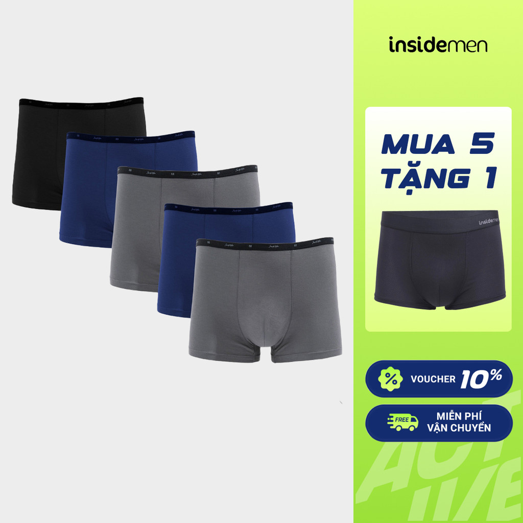Combo 5 Quần Boxer Nam Insidemen Bamboo Visco tự nhiên  kháng khuẩn khử mùi IBX008EDP05