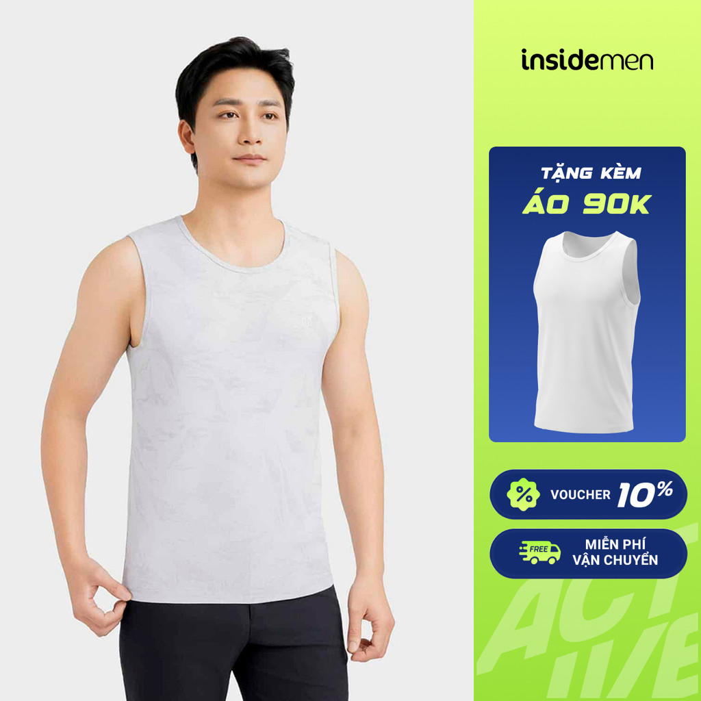 Áo Ba Lỗ Nam Đen Insidemen Dáng Suông Co Giãn, Thoáng Khí ITL129AS0