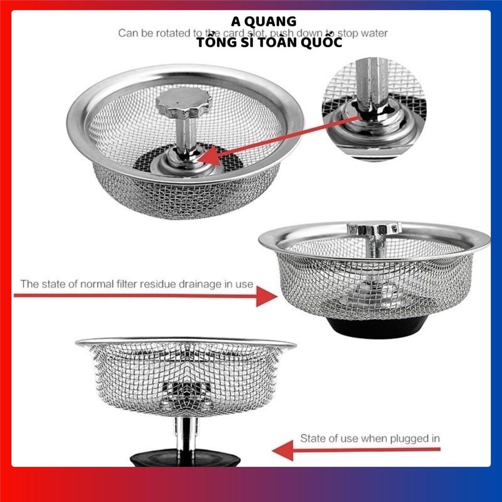 (COMBO 3) LƯỚI LỌC RÁC INOX CHỐNG TẮC CỐNG - Giữ lại thức ăn thừa, thoát nước nhanh, dễ vệ sinh
