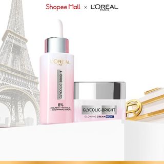 VB_ Bộ chăm sóc dưỡng sáng da, mờ thâm Serum Glycolic melasyl 8% 30ml & Kem đêm Glycolic Bright L'Oreal Paris 50ml