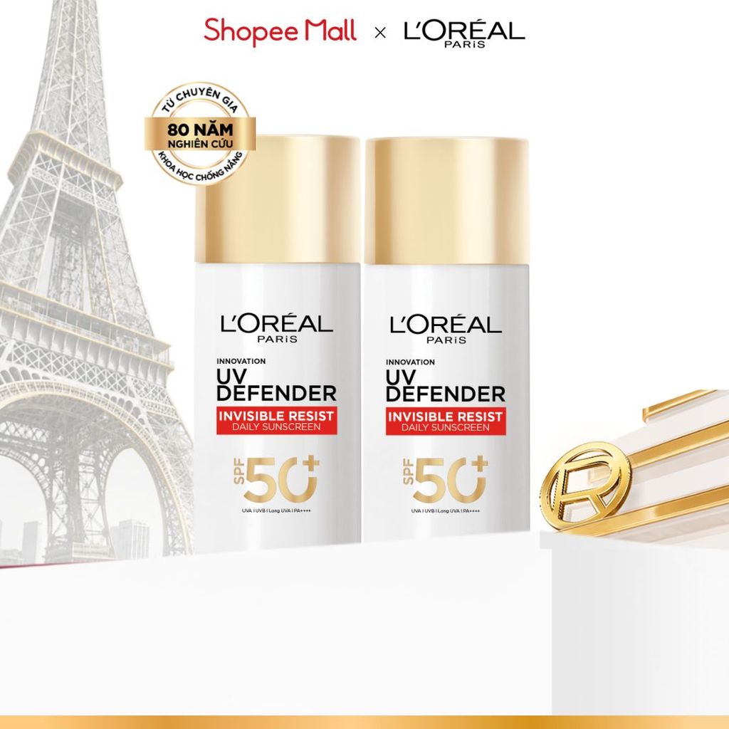 VB _ Bộ 2 Sữa Chống Nắng Phổ Rộng Vô Hình Thoáng Da, Kháng Mọi Tác Động Invisible SPF 50+ PA++++ L’Oreal Paris 50ml