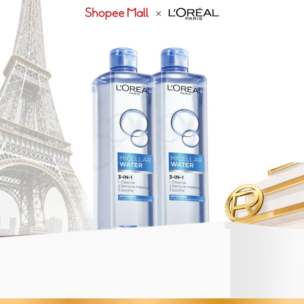 VB _ Bộ đôi nước tẩy trang giúp làm sạch sâu 3-in-1 L'Oreal Paris Micellar Water (400ml x2)