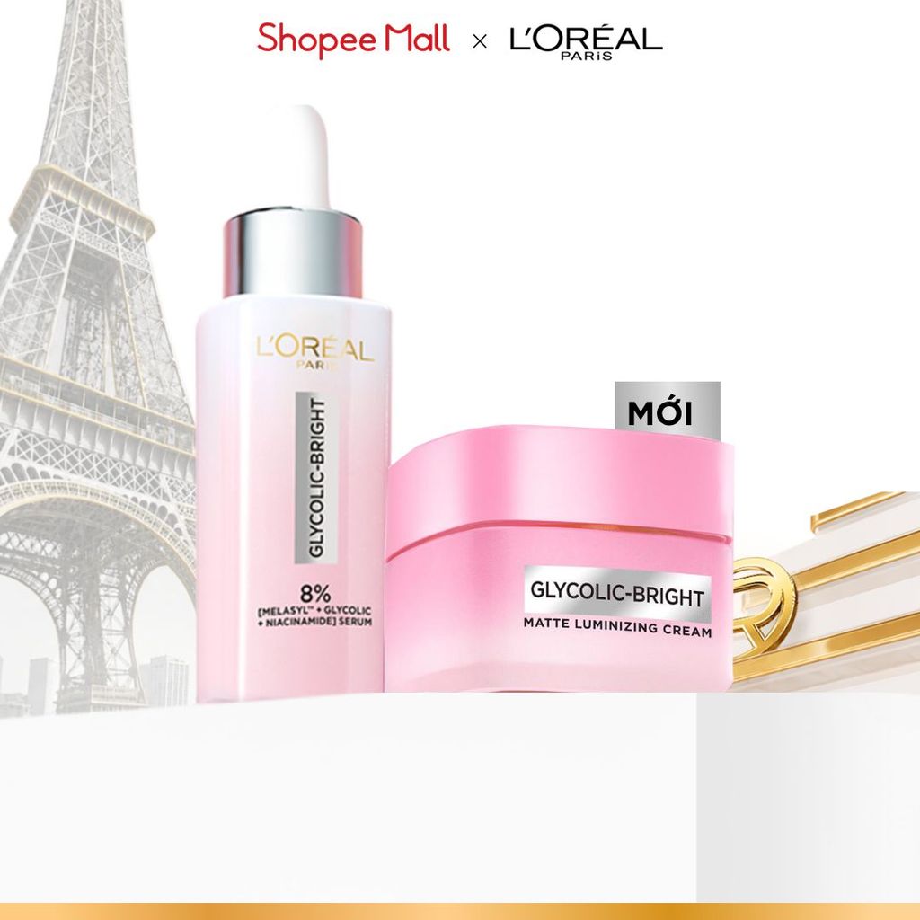 VB_ Bộ đôi serum & kem dưỡng sáng da đột phá Melasyl mờ thâm mụn, nám L'Oreal Paris Glycolic Bright 30ml, 50ml