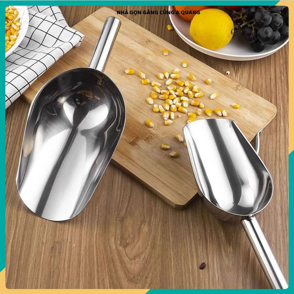 (COMBO 2) XẺNG XÚC ĐÁ INOX CAO CẤP, MUỖNG XÚC THỰC PHẨM, DỤNG CỤ XÚC HẠT TIỆN ÍCH, Cầm Chắc Tay Phù Hợp Gia Đình Quán Ăn