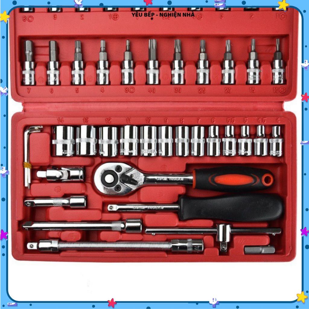 BỘ ĐỒ NGHỀ CƠ KHÍ 46 MÓN, DỤNG CỤ SỬA CHỮA ĐA NĂNG, BỘ TUA VÍT CỜ LÊ SỬA XE, Chất Liệu Cao Cấp Dễ Sử Dụng