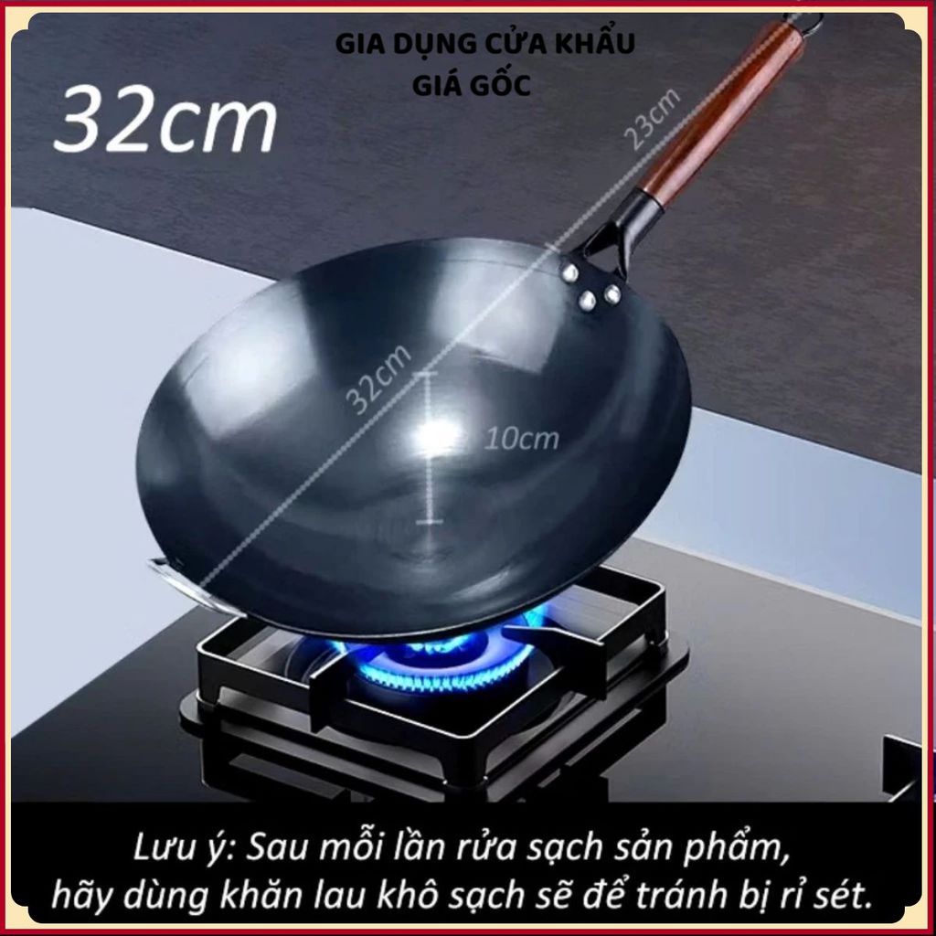 CHẢO THÉP CÁN GỖ SỒI CHỐNG DÍNH - Chống gỉ bền bỉ, chiên xào ít bám dính, tiện dụng gia đình
