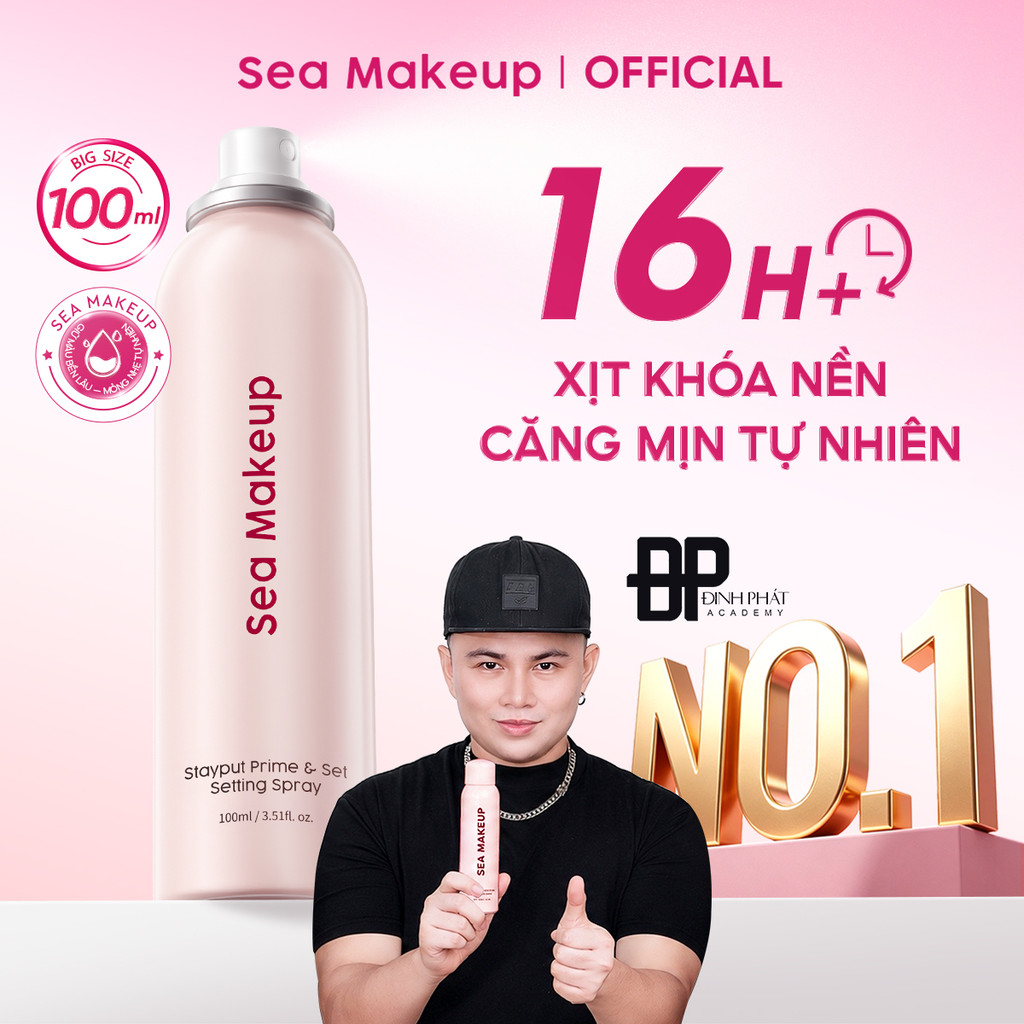 Xịt khoá nền Sea Makeup Stayput Prime & Set Setting Spray Hỗ trợ 16H+++ dưỡng ẩm lâu trôi và hiệu quả lì mịn 100ml