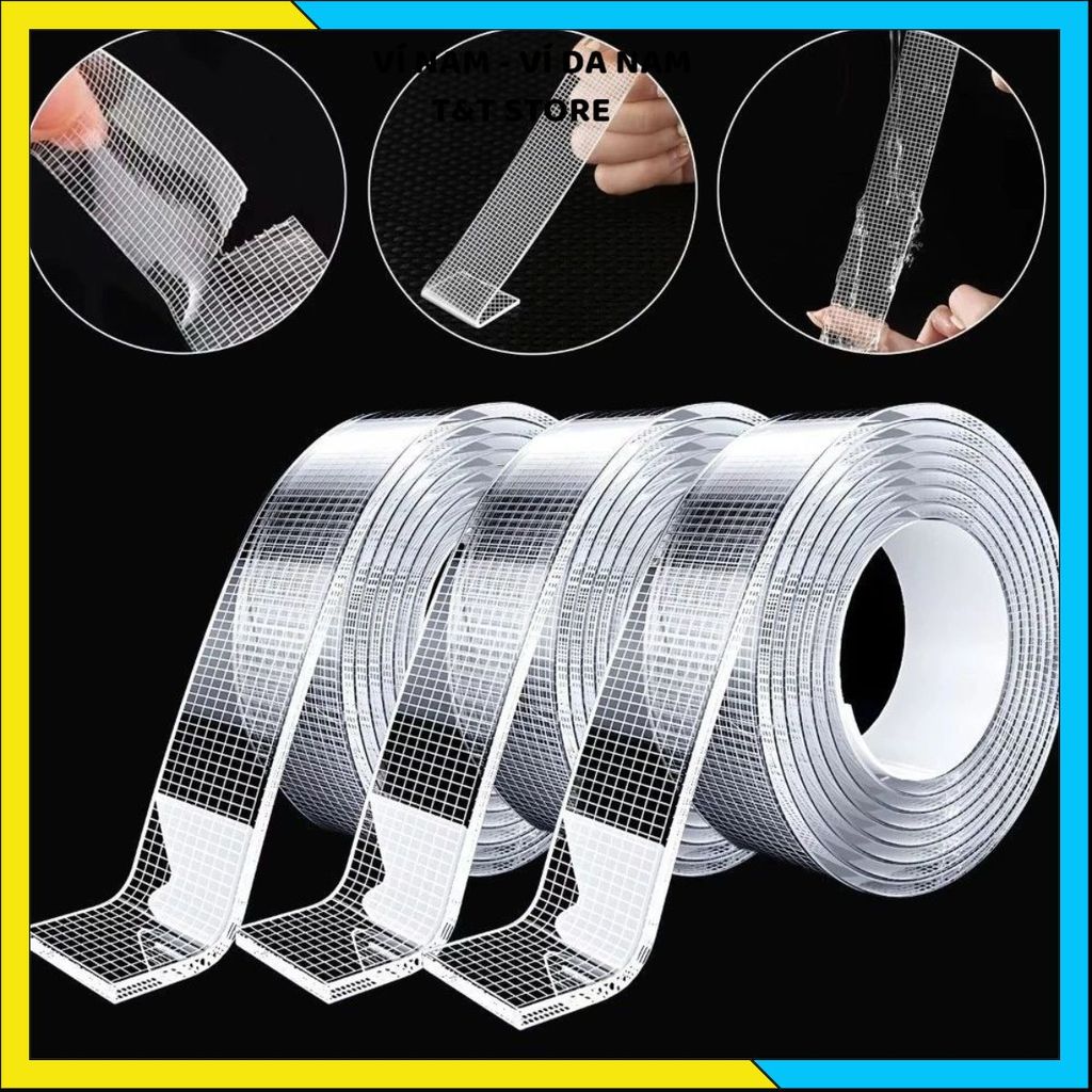 (COMBO 3) BĂNG KEO NANO DẠNG LƯỚI TRONG SUỐT - Siêu dính, bền chắc, không làm hỏng bề mặt, 1M-5M