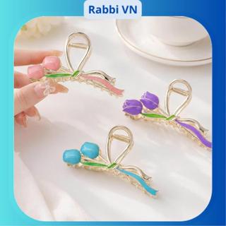 Kẹp tóc kim loại cỡ lớn hình 2 bông hoa cao cấp RABBI