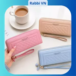 Ví da nữ cầm tay 2 khoá kéo dung tích lớn nhiều màu RABBI