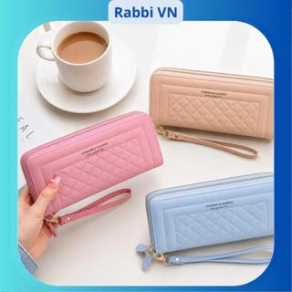 Ví da nữ cầm tay 2 khoá kéo dung tích lớn nhiều màu RABBI